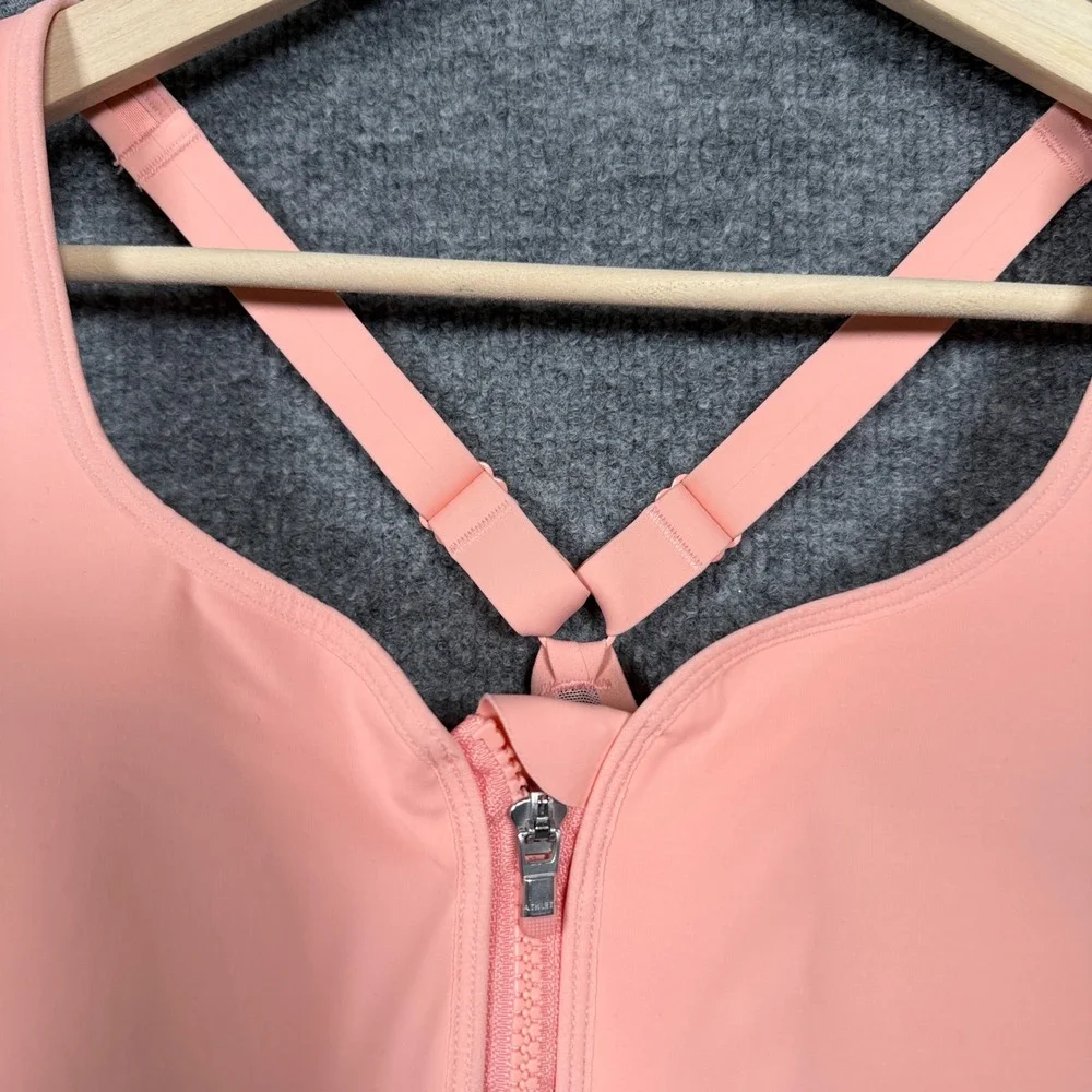 Athleta Womens Size 36D‎ Sports Bra Peach Orange Advance Zip Front Racerback